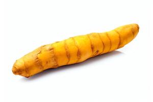 A close-up image of a turmeric root on a white background photo