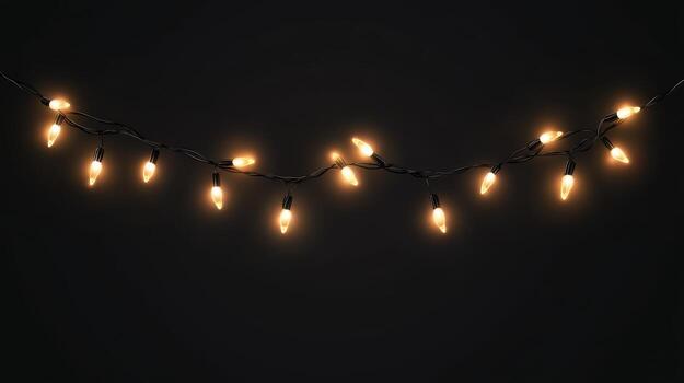 Minimalist Christmas lights with warm white glow, black background, sharp contrasts, and elegant simplicity. Christmas photo