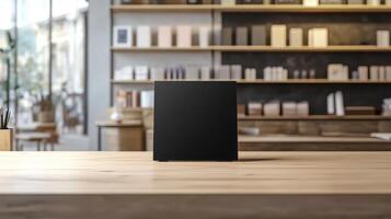 Blank sandwich board displayed in a clean, creative stationery shop, with art supplies and notebooks neatly organized. Empty sandwich board photo