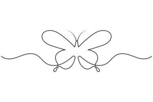 Continuous butterfly one line art and outline icon vector
