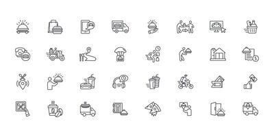 Food delivery icon set..Editable stroke.linear style sign for use web design,logo.Symbol illustration. vector