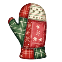 A colorful mitten features a patchwork christmas cutouts png