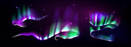 Abstract northern lights set. Multi-colored decorative glowing floating shapes on a dark background. Gradient shapes vector