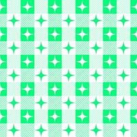 Y2k seamless pattern with sparkles. Geometric checkered vichy background with abstract stars. Bright green acid design vector