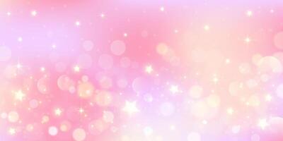 Pink gradient background. Orange and yellow mesh pastel backdrop. Peach warm blurry sky with stars and bokeh. Liquid fluid texture vector