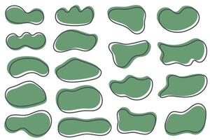 Irregular organic blobs set. Abstract round liquid forms on white background. Random fluid bubbles and simple amoeba wavy splashes. Green stain blots and curvy asymmetric stains vector