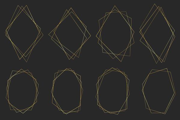 Golden geometric frames. Wedding thin line border. Simple modern rectangle abstract shapes. Luxury foil design for invitation and menu.