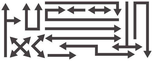 Straight long arrows. Horizontal black bold lines. Transport pointing element. Rectangular basic pin. vector