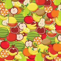A set of juicy ripe fruits and slices. Apple, kiwi, pear, watermelon, orange, banana, pomegranate, lemon. vector