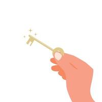 Hand holding golden key. Key takeaways design. Clipart image isolated on white background vector