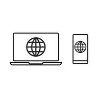 Laptop and smarphone icon. Computer, Globe, Internet, Network. Professional, pixel perfect vector