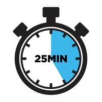 25 Minutes Timer Icon, Modern Flat Design. Clock, Stopwatch, Chronometer Showing twenty five Minutes Label. Cooking time, Countdown Indication. vector