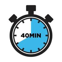 40 Minutes Timer Icon, Modern Flat Design. Clock, Stopwatch, Chronometer Showing forty Minutes Label. Cooking time, Countdown Indication. vector