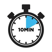 10 Minutes Timer Icon, Modern Flat Design. Clock, Stopwatch, Chronometer Showing ten Minutes Label. Cooking time, Countdown Indication. vector