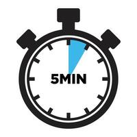 5 Minutes Timer Icon, Modern Flat Design. Clock, Stopwatch, Chronometer Showing five Minutes Label. Cooking time, Countdown Indication. vector