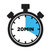 20 Minutes Timer Icon, Modern Flat Design. Clock, Stopwatch, Chronometer Showing twenty Minutes Label. Cooking time, Countdown Indication. vector