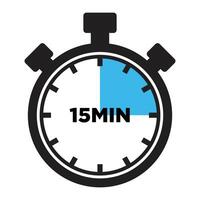 15 Minutes Timer Icon, Modern Flat Design. Clock, Stopwatch, Chronometer Showing Fifteen Minutes Label. Cooking time, Countdown Indication. vector