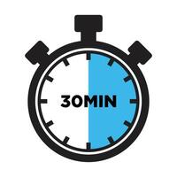 30 Minutes Timer Icon, Modern Flat Design. Clock, Stopwatch, Chronometer Showing thirty Minutes Label. Cooking time, Countdown Indication. vector