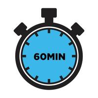 60 Minutes Timer Icon, Modern Flat Design. Clock, Stopwatch, Chronometer Showing sixty Minutes Label. Cooking time, Countdown Indication. vector
