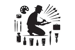 Silhouette of a man with a hat and a paintbrush vector