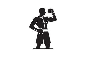 A black and white silhouette of a man in boxing gear vector