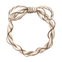 Rope wreath with bow. Frame made of cord. Hand drawn watercolor illustration isolated of background. Marine garland with empty space for text. Nautical style Template for card, print, logo, sticker. png