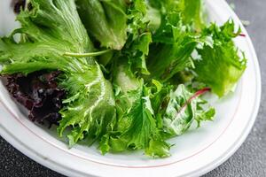 green salad bowl leaves mix fresh meal food snack on the table copy space food background rustic top view photo