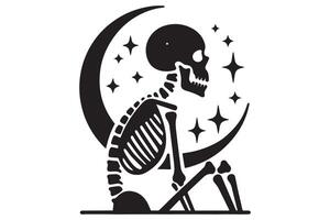 A skeleton sitting on the moon with stars vector