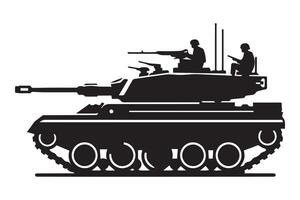 A black and white image of a tank with two men on it vector