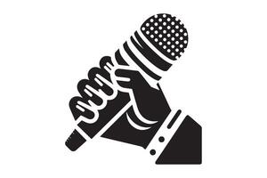 A black and white illustration of a microphone vector