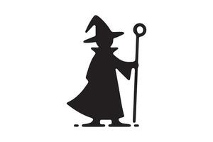 A silhouette of a witch with a staff vector