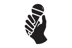 A hand holding a microphone icon on a white background vector