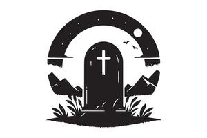 A black and white illustration of a tombstone with a cross vector
