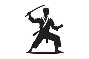 Karate man silhouette on white background vector