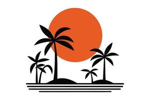 A palm tree and sun in the background vector