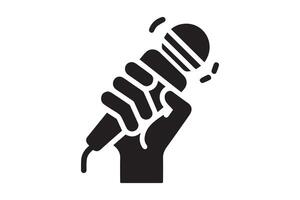 A hand holding a microphone icon on a white background vector
