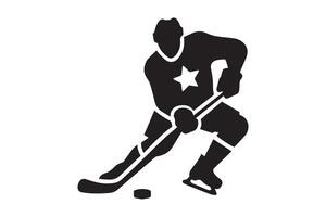 A silhouette of a hockey player with a stick vector