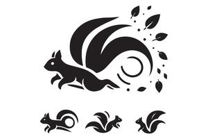 Squirrels and leaves set of black and white squirrels vector
