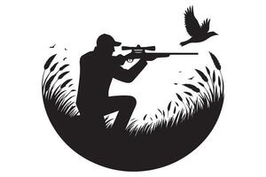 Hunting silhouette silhouette of a man with a rifle and bird vector