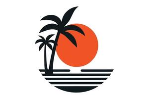 A palm tree and sunset in the background vector