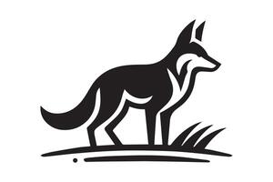 A black and white logo of a fox standing on a hill vector