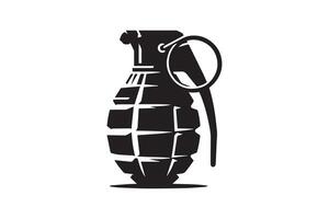 A black and white image of a grenade with a magnifying glass vector