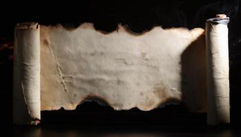 A burnt scroll with smoke coming out of it photo