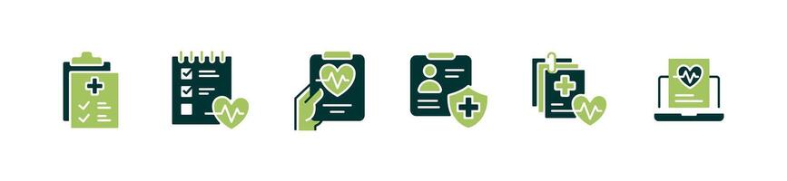 clipboard medical diagnosis patient analysis icon set health check-up document information illustration for web and app vector