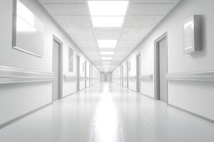 sterile white hallway with multiple doors each leading to a separate room photo
