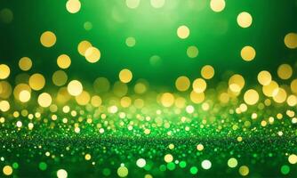 Dark green abstract background with a bokeh circle and shiny stars. New year, birthday, holidays celebration. photo