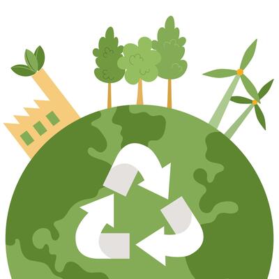Planet with recycling icon