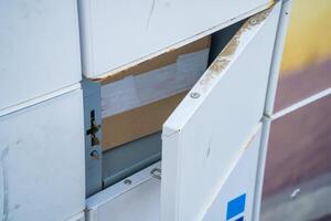 the parcel is in the mailbox, waiting to be picked up, the concept of mailboxes, photo