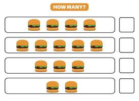 A hamburger counting worksheet with the number of burgers vector