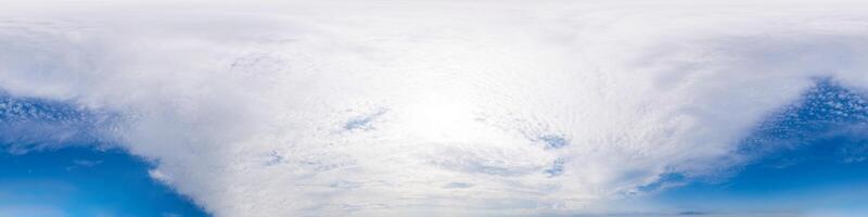 sky part of panorama on overcast day with clouds, without ground, for easy use in 3D graphics and composites in aerial spherical panoramas as a sky dome. photo